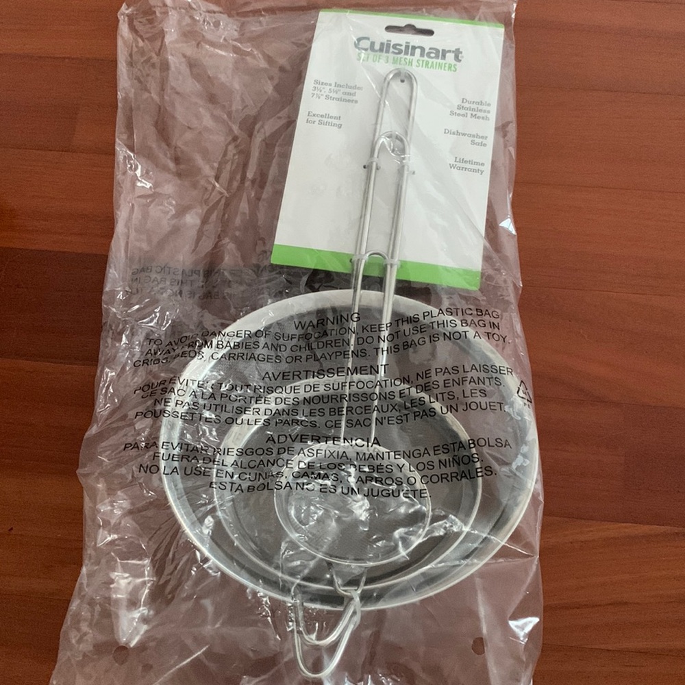 Cuisinart set of 3 micro mesh strainers. Brand new!! Perfect for soaking quinoa!